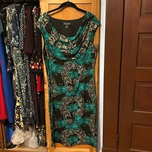 Beautiful, Versatile Green, Black, and Gold Dress Size 14.